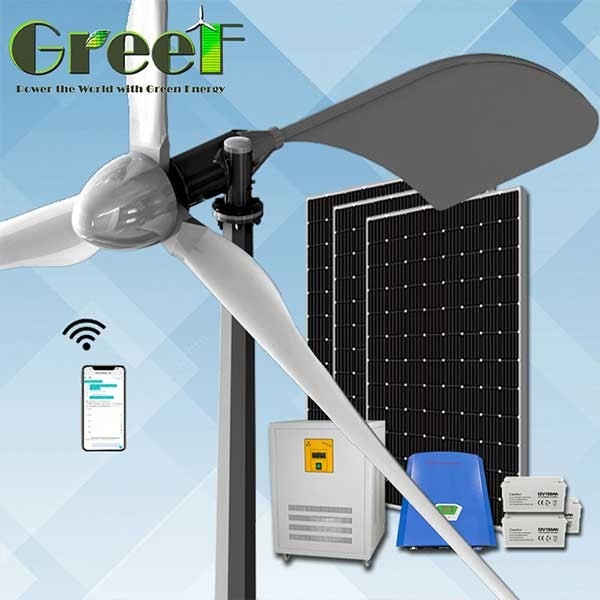 Ev Kullanımı Şebeke Açık / Kapalı / Hibrit Sistem Çözümü Enerji Tam Güneş Rüzgarı Hibrit Yatay Eksen Rüzgar Türbini 1KW 2KW 5KW