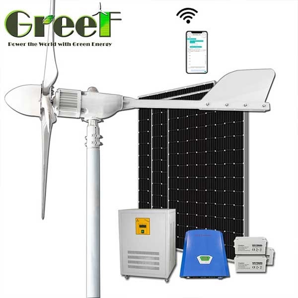 Ev Kullanımı Şebeke Açık / Kapalı / Hibrit Sistem Çözümü Enerji Tam Güneş Rüzgarı Hibrit Yatay Eksen Rüzgar Türbini 1KW 2KW 5KW