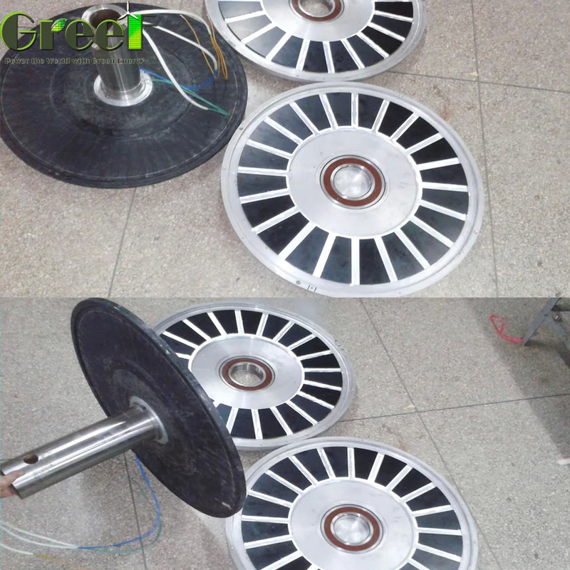 3 fazlı çekirdeksiz kalıcı mıknatıs jeneratörü 12-450V Voltaj aralığı Dış rotor yapısı